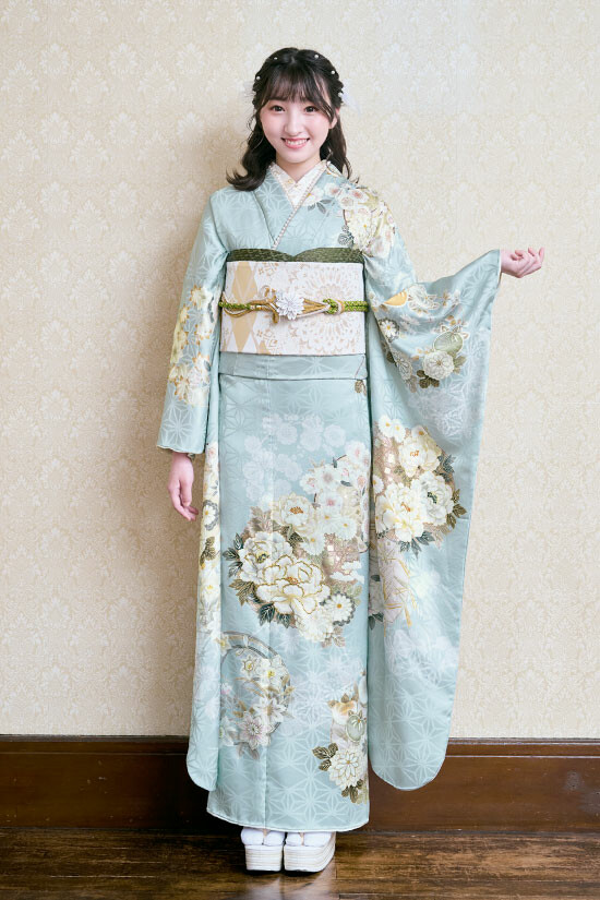 池田屋 Kimono&dressの振袖 /水色/その他色/キュート/牡丹柄/ H-815