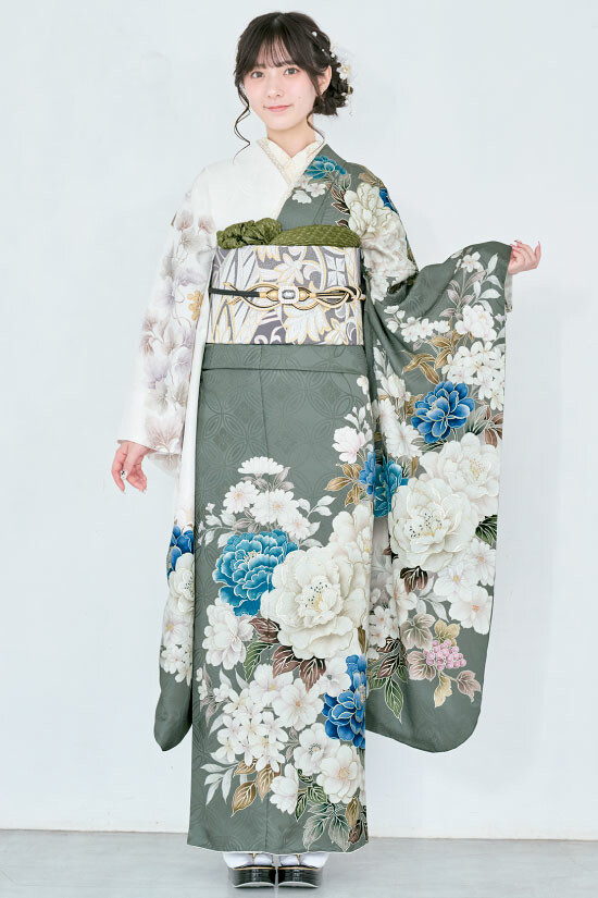 池田屋 Kimono&dressの振袖 /緑色/白色/キュート/花柄/ S-811 | My振袖