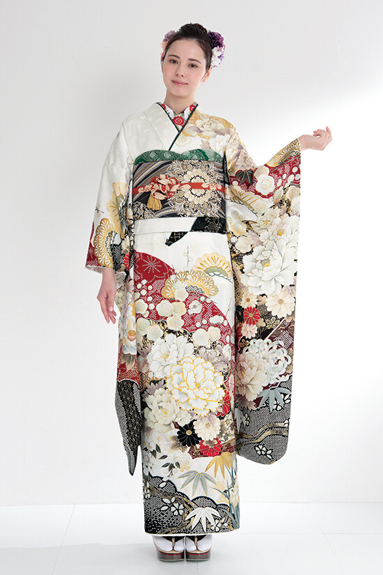 池田屋 Kimono&dressの振袖 /白色/赤色/古典/牡丹柄/ KR-701 | My振袖