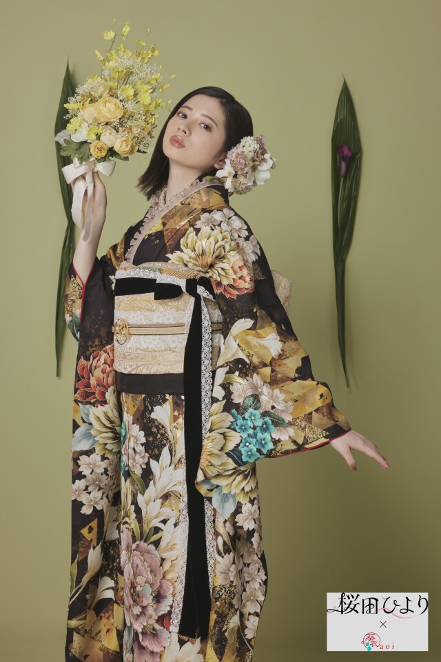 京べに 岡山店の振袖 /茶色/白色/レトロ/花柄/ 桜田ひより×aoi 002