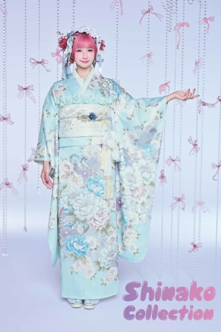 成人式用振袖一式 京べに 岡山店の振袖 /青色/白色/エレガント/花柄/ Old&New‐CHIC 6243
