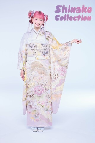 辻が花レンタル本店の振袖 /ピンク色/古典/花柄/ ピンク紫振袖フル