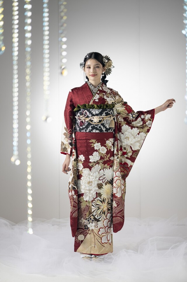 京べに 倉敷店の振袖 /赤色/白色/古典/牡丹柄/ HANA to HOSHI 2505