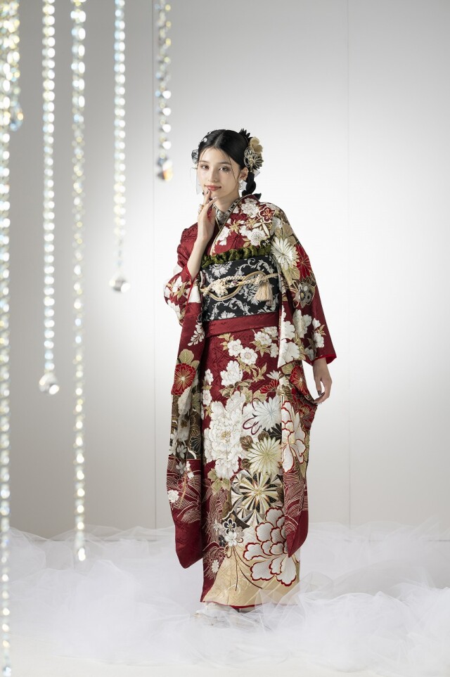 京べに 倉敷店の振袖 /赤色/白色/古典/牡丹柄/ HANA to HOSHI 2505