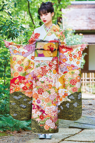 振袖・袴の西陣 （福井）の振袖 /白色/オレンジ色/古典/花柄/ E-934-2