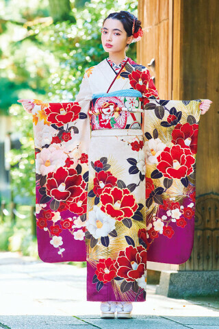 振袖・袴の西陣 （福井）の振袖 /白色/赤色/古典/椿柄/ E-1079 | My振袖