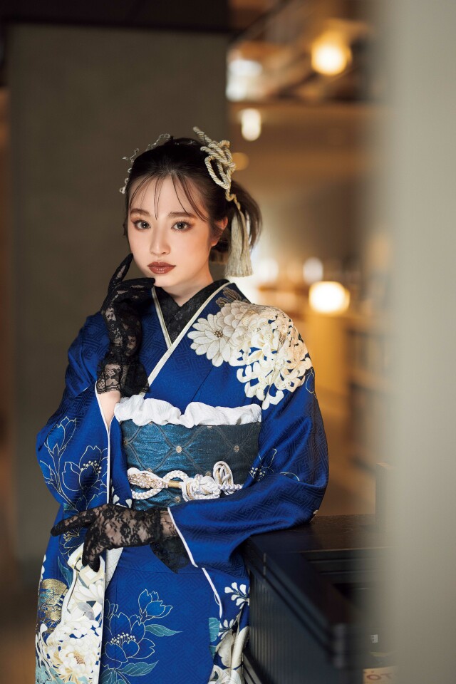 かせ屋 和歌山店の振袖 /青色/エレガント/牡丹柄/ 3105 | My振袖