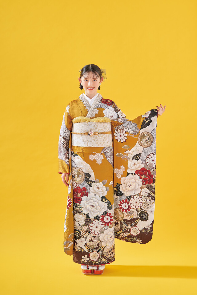 ≪早い者勝ち≫【美品】 振袖セット 成人式 正絹 古典柄 振袖 黄色 S91 ● かせ屋 和歌山店の振袖 /黄色/古典/花柄/ 3127 | My振袖