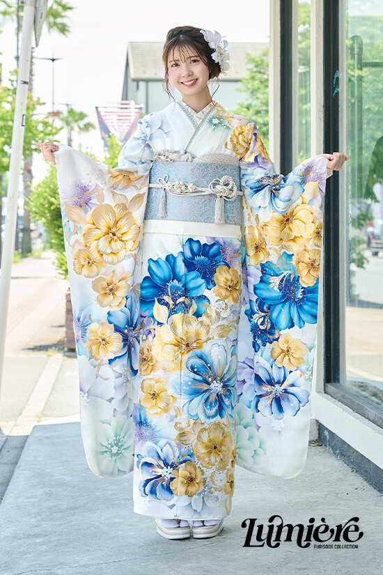 華やかな花柄振袖　成人式　付属品あり 楽天市場】【振袖着物】【単品】H.L 洗える着物 振袖 ダスティカラー