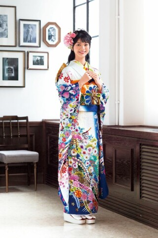 葛西屋呉服店の振袖 /青色/ピンク色/古典/花柄/ 【47 No.C-507】辻が花