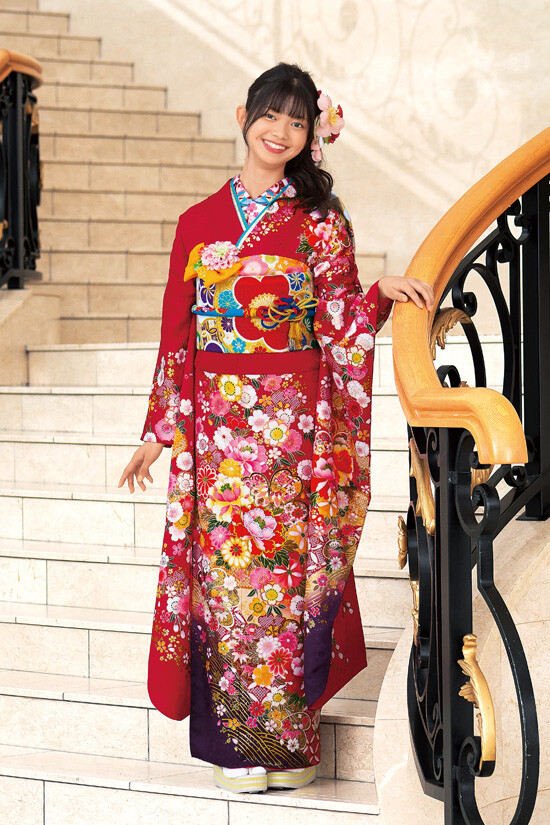 葛西屋呉服店の振袖 /赤色/黒色/古典/牡丹柄/ 新作振袖 46A120 友禅