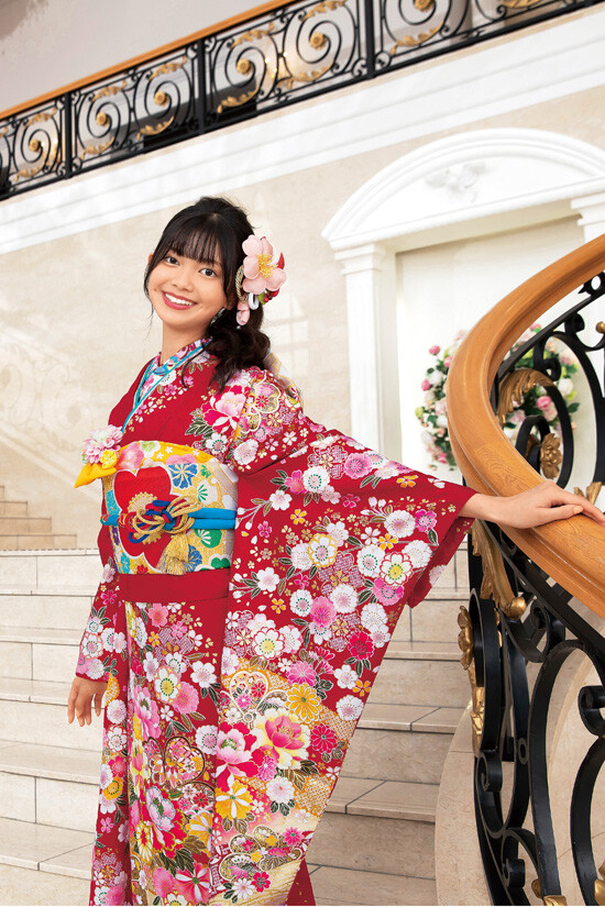 葛西屋呉服店の振袖 /赤色/黒色/古典/牡丹柄/ 新作振袖 46A120 友禅