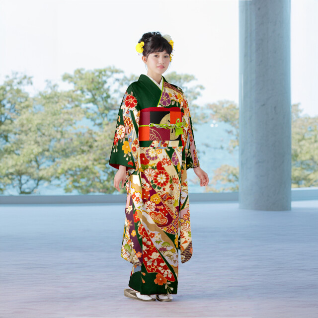 成人式サロン KiRARA ブランチ茅ヶ崎店の振袖 /緑色/古典/熨斗柄