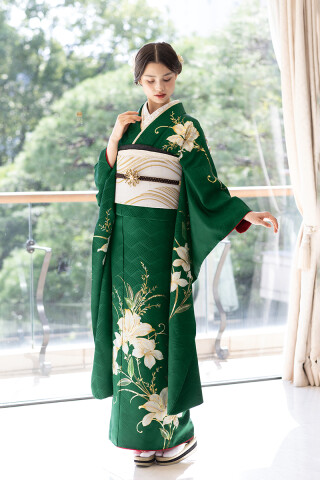 東京着物 結鶴 中目黒店の振袖 /緑色/古典/波柄/ 総絞り振袖 | My振袖