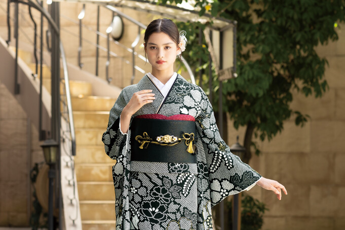 紺地に桜模様♡振袖フルセット 成人式前撮り 長襦袢ご希望の