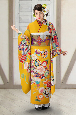 豪華 手毬に季節の花々 赤色 金駒刺繍 金彩 袷 正絹 成人式 振袖・襦袢セット 古典振袖（金駒刺繍／赤）19001 ｜おりえん