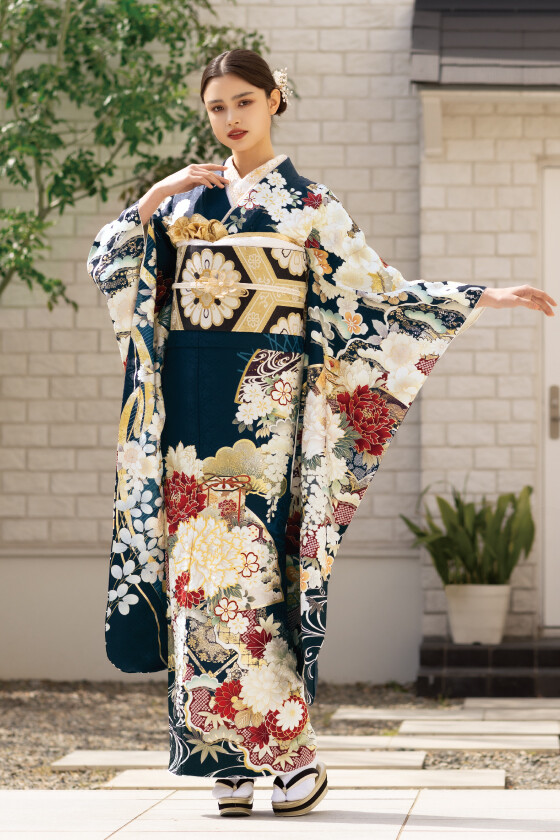 きもの羽衣 館林店の振袖 /紺色/白色/古典/牡丹柄/ AI-107 | My振袖