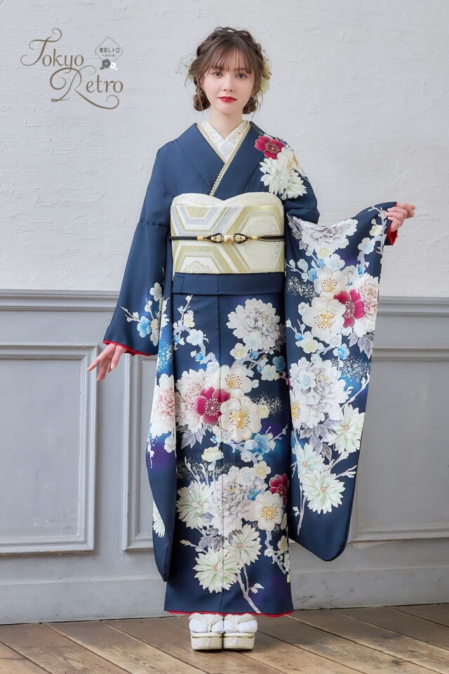 振袖 青色 花柄 フルセット 振袖ふるーれ 浅草ROX本店の振袖 /青色/その他色/レトロ/花柄/ 東京