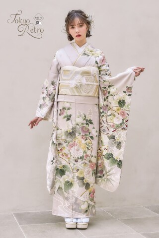 505z15〇個性的！ピエール・カルダン 振袖 金彩 藤〇美品 成人式 結婚式 505z15〇個性的！ピエール・カルダン 振袖 金彩 藤〇美品 成人式
