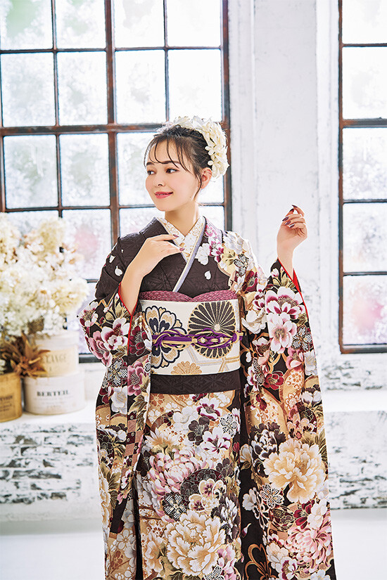 神戸ひめやの振袖 /茶色/紫色/古典/牡丹柄/ 振袖 | My振袖