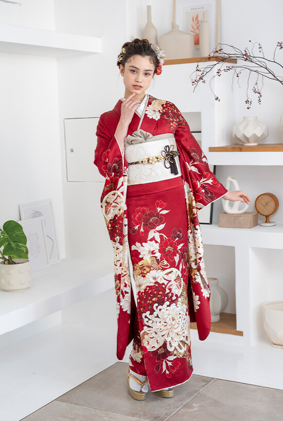 株式会社はなぶさの振袖 /赤色/白色/古典/菊柄/ C-4 | My振袖