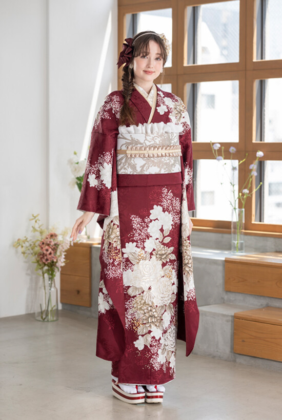 赤白黒 花模様　ブランド　振袖 株式会社はなぶさの振袖 /赤色/白色/エレガント/花柄/ A-3 | My振袖
