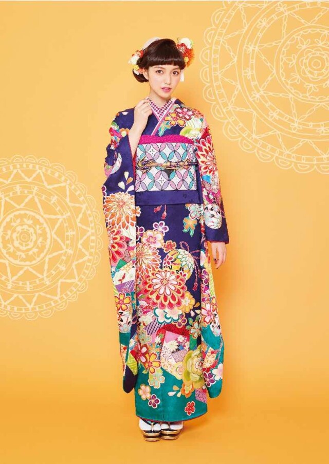 アンヘル福岡本店の振袖 /青色/古典/菊柄/ バービー 振袖 | My振袖
