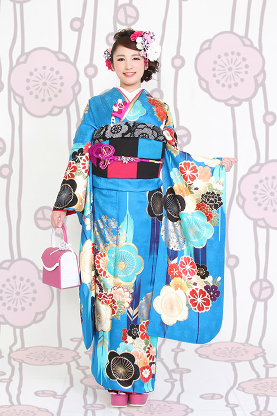 青色 鶴と虹の振袖 結婚式 衣装 着物 楽天市場】【振袖 レンタル】 結婚式 結納R973 正絹 青 桜と