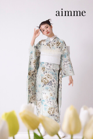 aimme東京原宿店の振袖 /水色/白色/キュート/花柄/ 名和風歌ちゃん着用