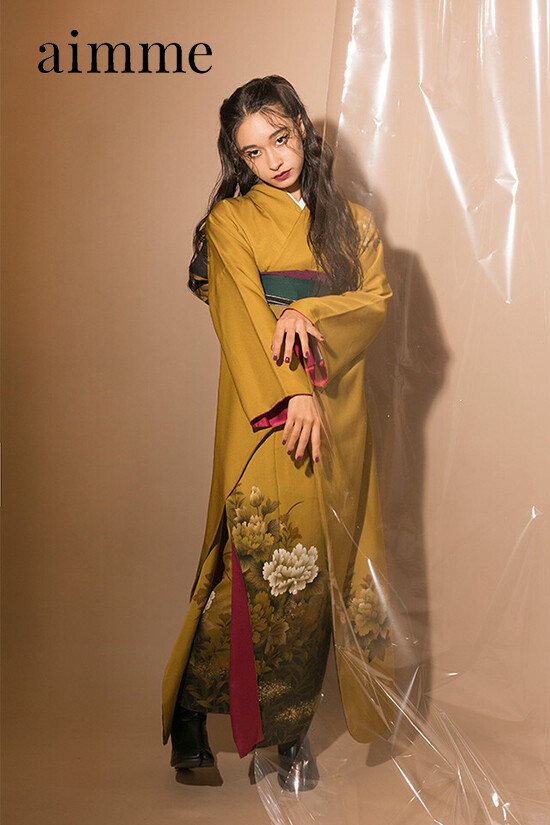 aimme東京原宿店の振袖 /黄色/黒色/クール/花柄/ 弓ライカ着用クール