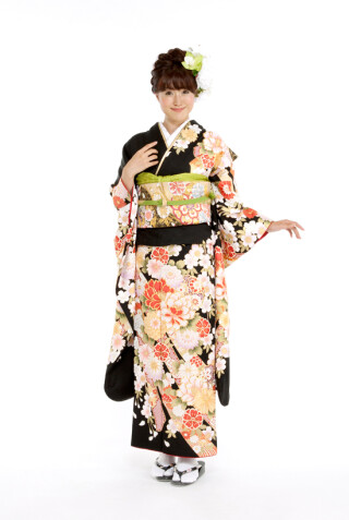 B-9黒・金縁の花_振袖_74469