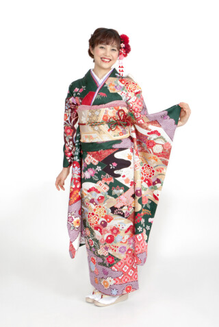 GB-36濃緑・丸花　裾絞り風　恋衣_振袖_74491