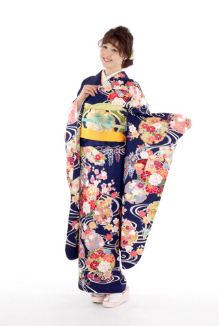 GB-40濃紺　波模様　花輪六角箱_振袖_74494