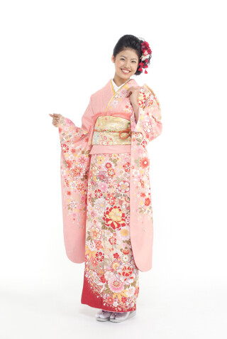 P-22サーモンピンク・グラデ赤丸花_振袖_74503