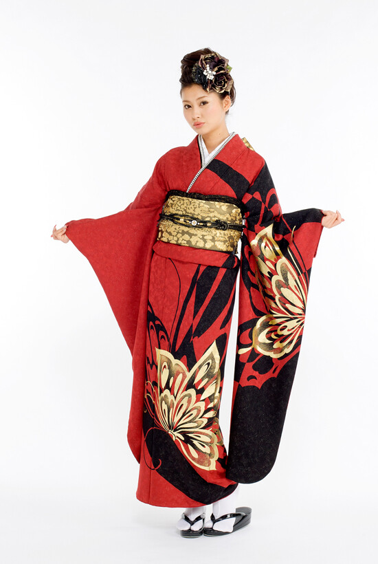 ◆ 振袖単品157cm ◆成人式 前撮り 正絹 赤 黒 レッド系 蝶 gL44 Kスタジオ 静岡南店の振袖 /赤色/クール/蝶柄/ R-1赤・黒金の蝶 | My振袖