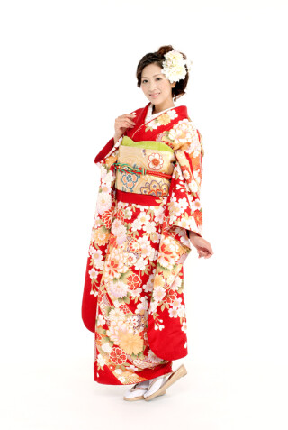R-20赤　金縁の花_振袖_74536