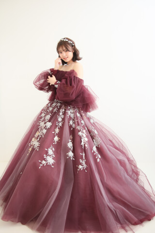 ボルドーのボリューミープリンセスドレス_振袖_12827