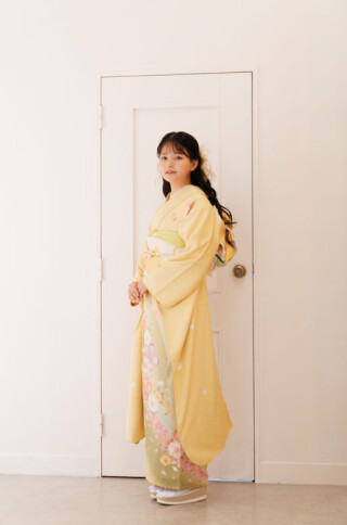 黄色×小花柄_振袖_72442