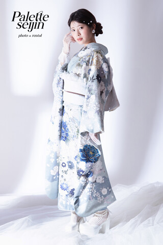 No.85809 ブルーグレー×花柄