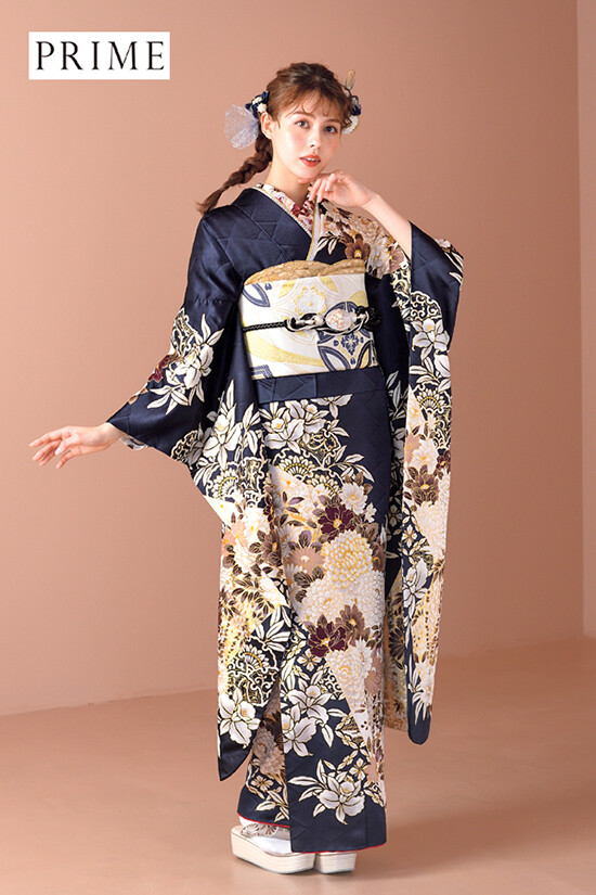 京美 彦根本店 振袖専門SHOP和楽の振袖 /紺色/エレガント/菊柄/ 振袖