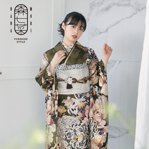 美品❗️振袖　セット販売中❗️157センチ 振袖 単品 正絹 身丈157cm M 裄65cm 仕立て上がり リサイクル着物 緑色