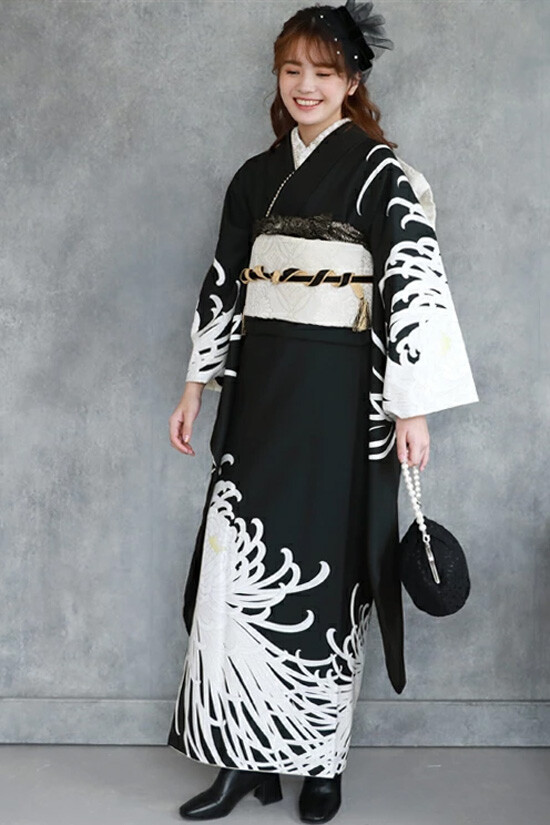 きよたにやby和なでしこの振袖 /黒色/白色/クール/菊柄/ 振袖フル