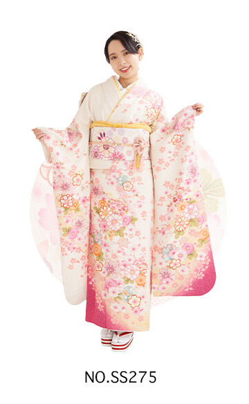 三景スタジオ 旭川本店の振袖 /白色/古典/花柄/ 白地にピンク基調の