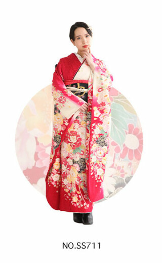 moon 振袖3点 フォトスタジオ ランファンの振袖 /緑色/白色/クール/牡丹柄/ 振袖003