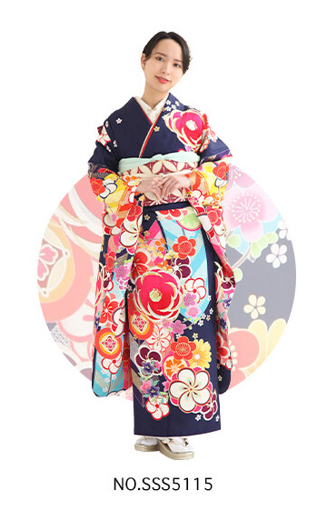 三景スタジオ 旭川本店の振袖 /紺色/ピンク色/キュート/梅柄/ カラフル