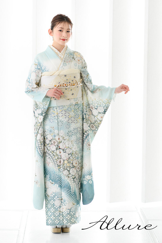 お値下げ！かわいい♪水色振袖 和工房みよ志乃の振袖 /水色/青色/古典/花柄/ allureブランド