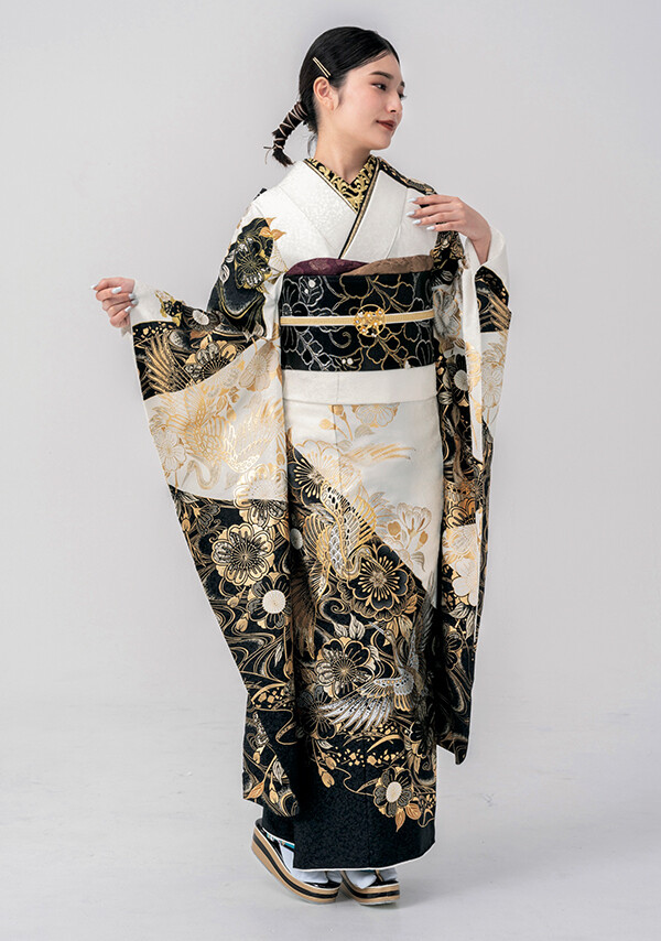 ふりそで みうら（旧）三浦京染店の振袖 /白色/黒色/エレガント/鶴柄