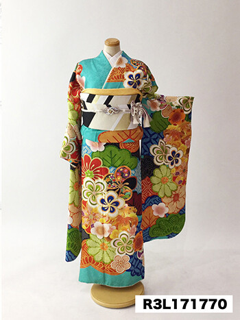 二十歳振袖館Az 水戸店の振袖 /青色/朱色/古典/梅柄/ 振袖