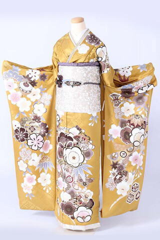 からし色　くすみカラー　桜_振袖_76058