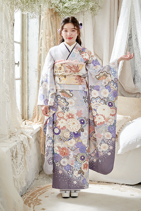値下げ！　紫色 花柄 振袖 帯　振袖セット スタジオリッツ 草加舎人店の振袖 /紫色/白色/古典/花柄/ JYNas 薄紫